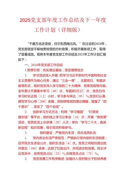 2025党支部工作总结及下一工作计划（最新版）.docx
