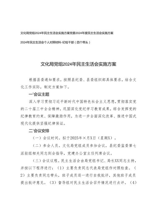 2025年文化局党组、党委2024年民主生活会实施方案.docx