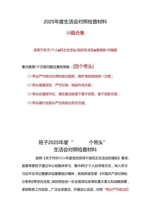 市委2024民主生活会“四个带头”对照检查材料合集资料.docx