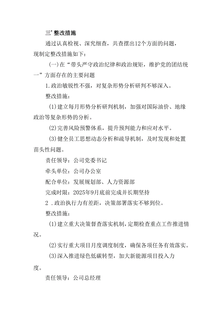 国企公司领导班子2024民主生活会整改落实方案（四个带头）.docx_第2页