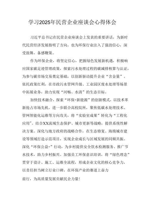 2025年私营企业学习《民营企业座谈会》个人心得体会 （汇编7份）.docx