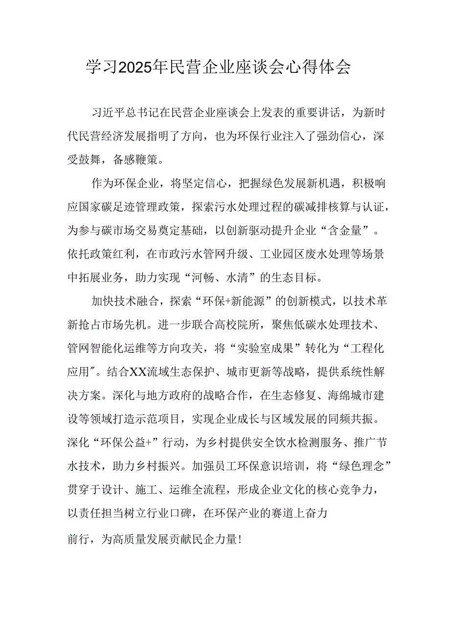 2025年私营企业学习《民营企业座谈会》个人心得体会 （汇编7份）.docx_第1页