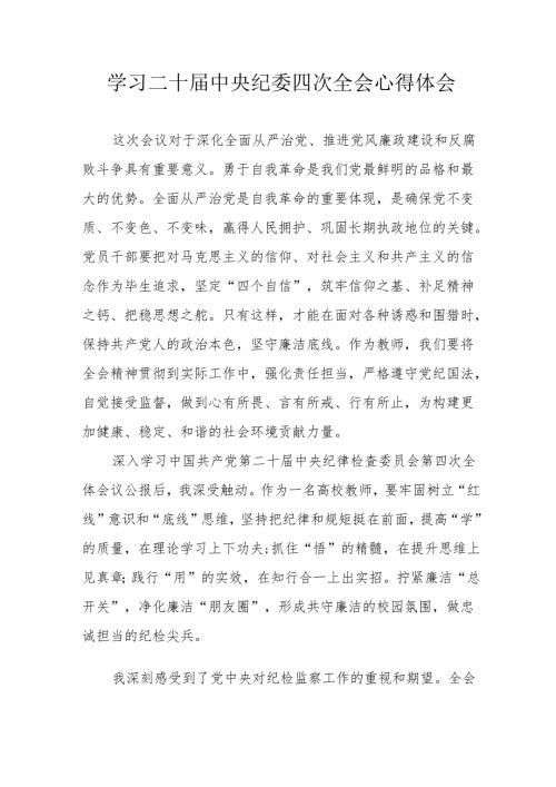 学习《二十中央纪委四次全会》心得体会 （合计17份）.docx