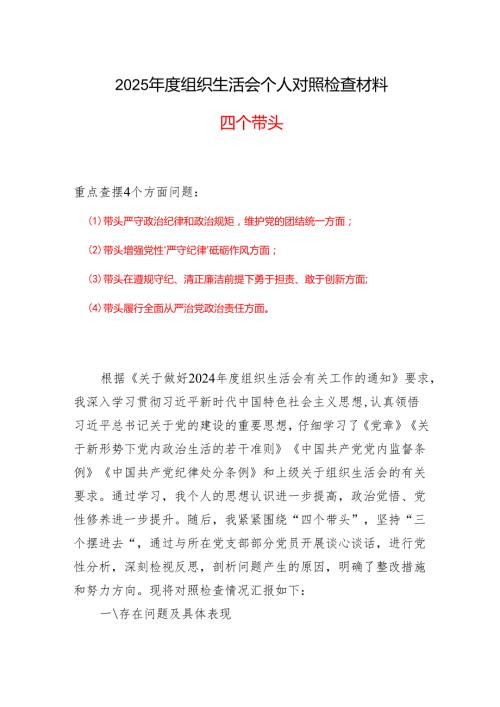 某支部20242025组织生活会个人对照检查发言合集5篇.docx