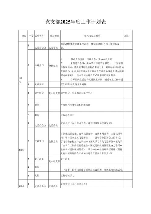 党支部2025工作计划表.docx