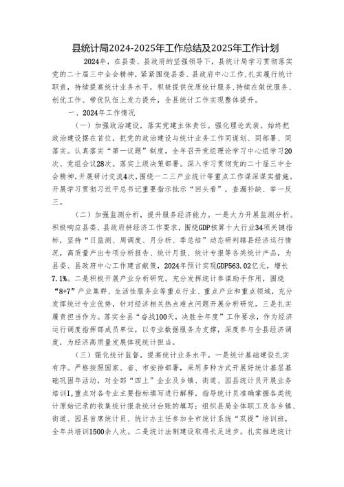 县统计局20242025年工作总结及2025年工作计划.docx