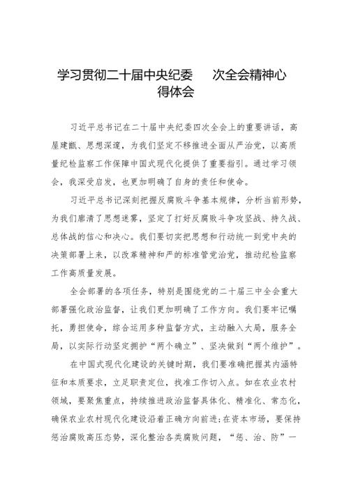 党员干部学习贯彻二十中央纪委四次全会精神心得体会七篇.docx