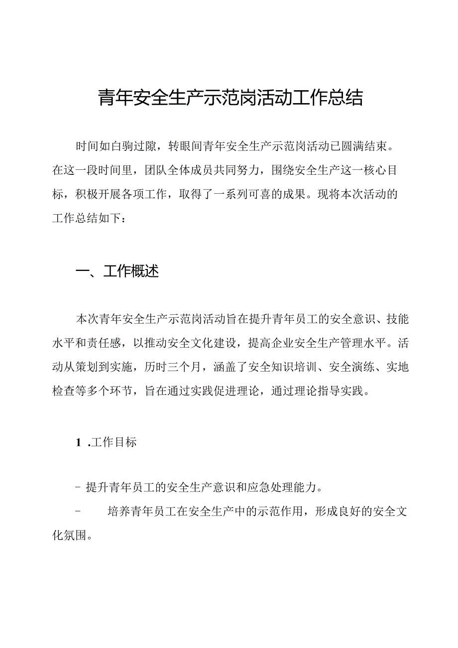 青年安全生产示范岗活动工作总结.docx_第1页