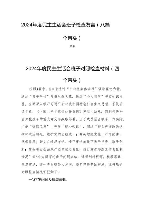 2024民主生活班子检查发言（八篇四个带头）.docx