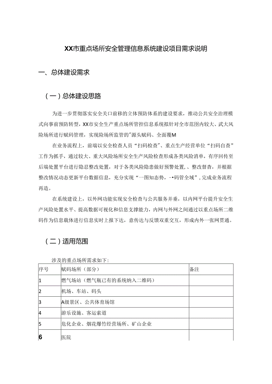 XX市重点场所安全管理信息系统建设项目需求说明.docx_第1页