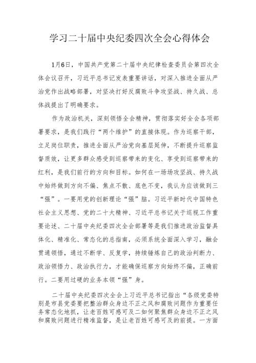 学习《二十中央纪委四次全会》心得体会 合计16份.docx