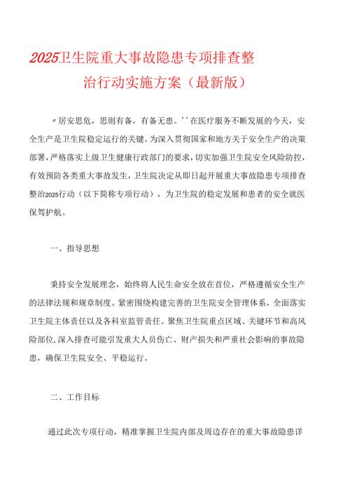 2025卫生院重大事故隐患专项排查整治行动实施方案.docx