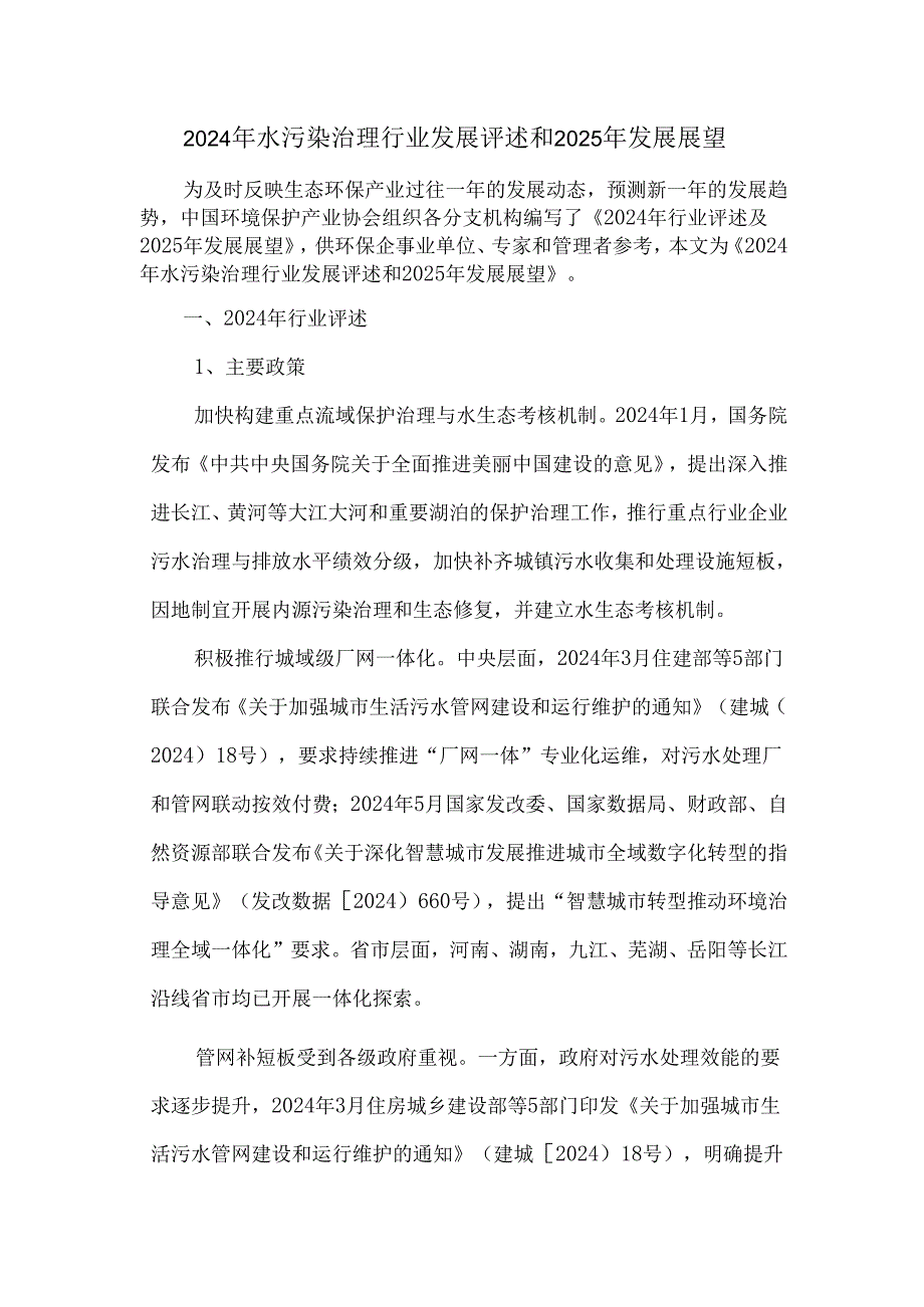 2024年水污染治理行业发展评述和2025年发展展望.docx_第1页