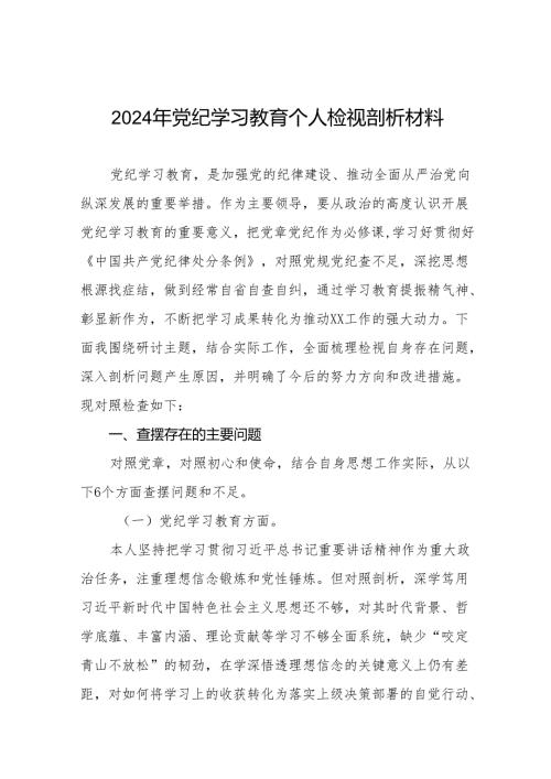 2024党纪学习教育专题民主生活会问题查摆对照检查检视发言材料十篇.docx