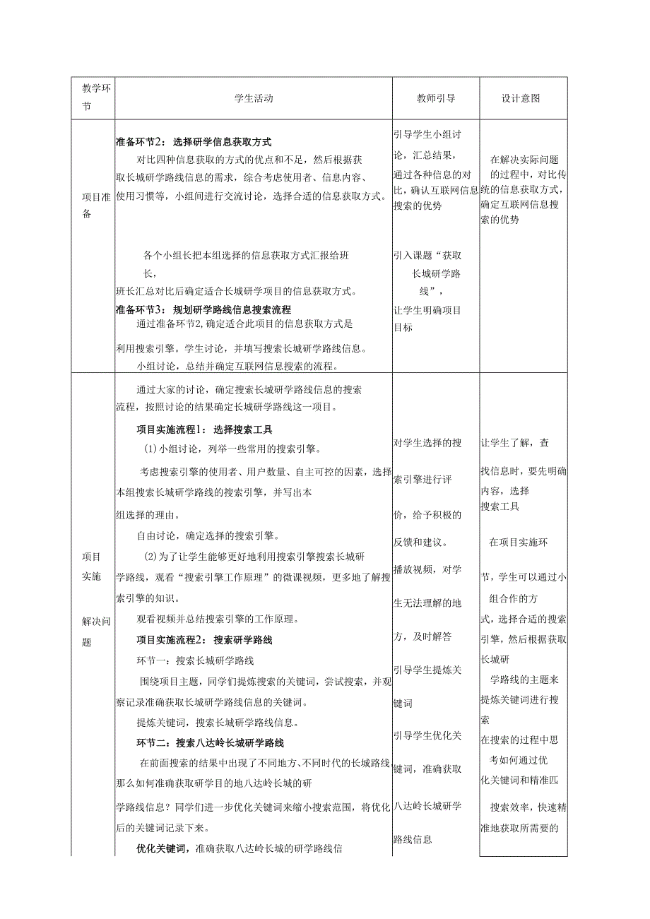 第二单元项目1《获取长城研学路线互联网信息搜索》教学设计安徽版(2024)信息技术七年级上册.docx_第3页