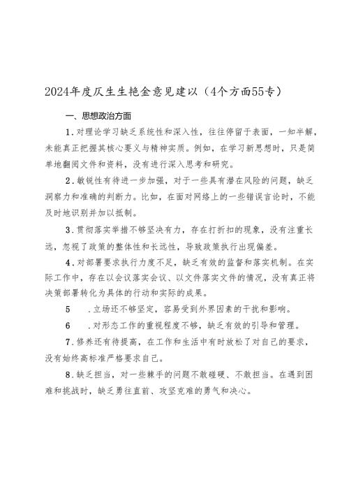 20242025生活会四个带头意见建议（4个方面55 条）.docx