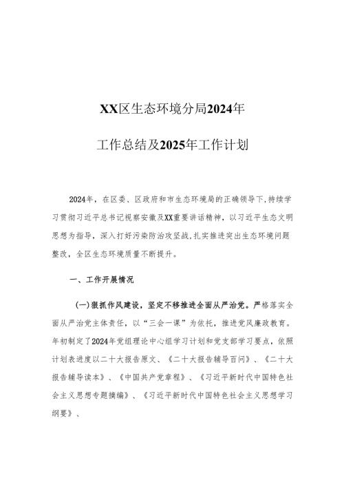 XX区生态环境分局2024年工作总结及2025年工作计划.docx