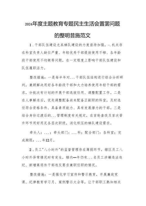 2024主题教育专题民主生活会查摆问题的整改措施范文.docx