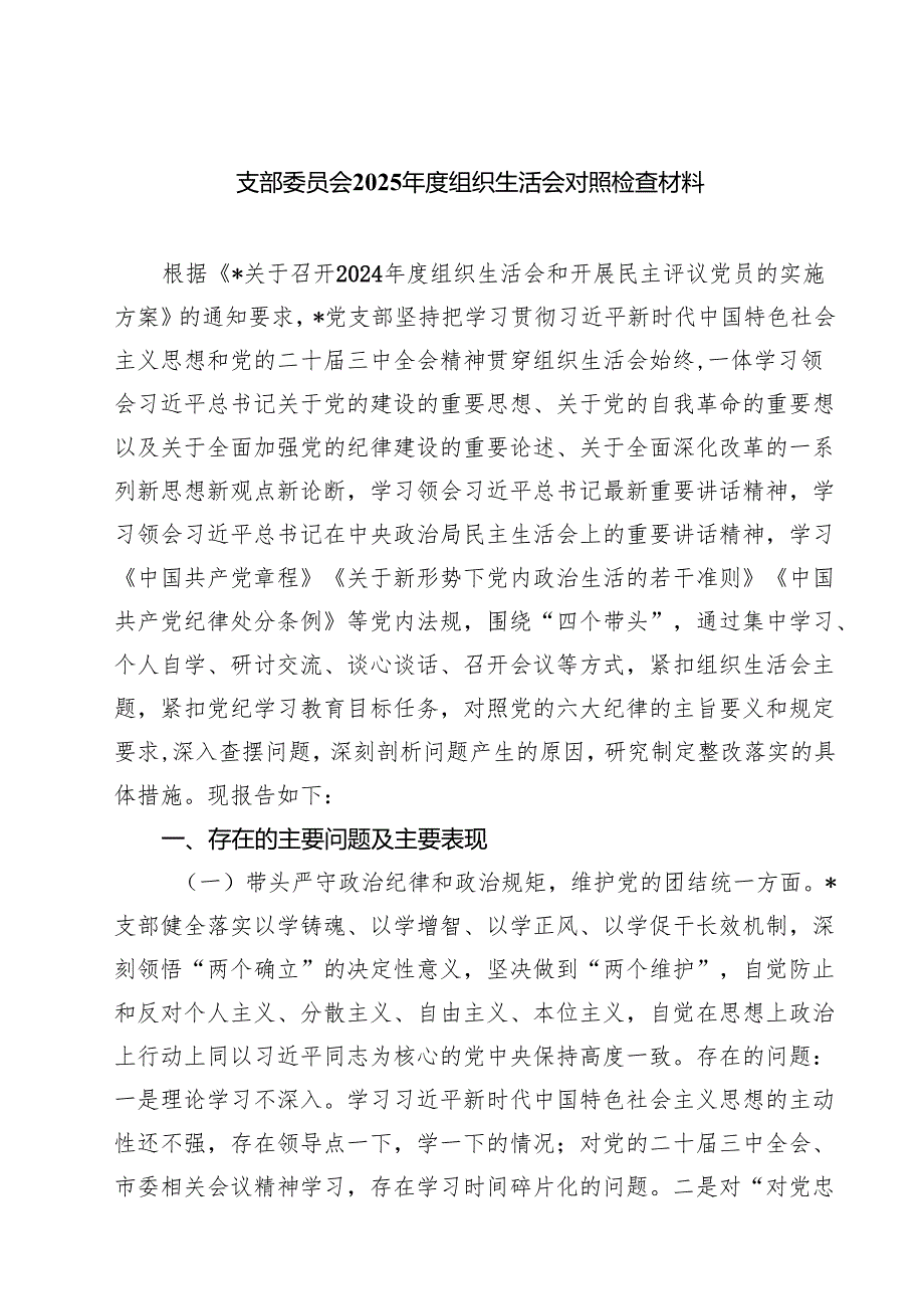 2025组织生活个人检查发言材料（四个带头方面10篇）.docx_第1页