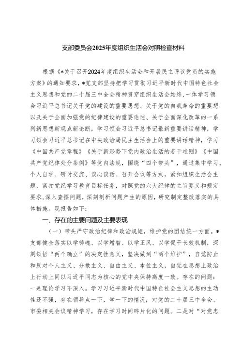 2025组织生活个人检查发言材料（四个带头方面10篇）.docx