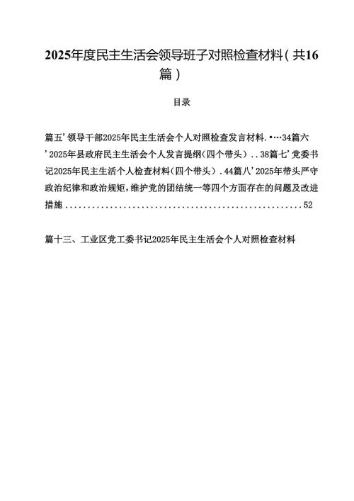 2025民主生活会领导班子对照检查材料（共16篇）.docx