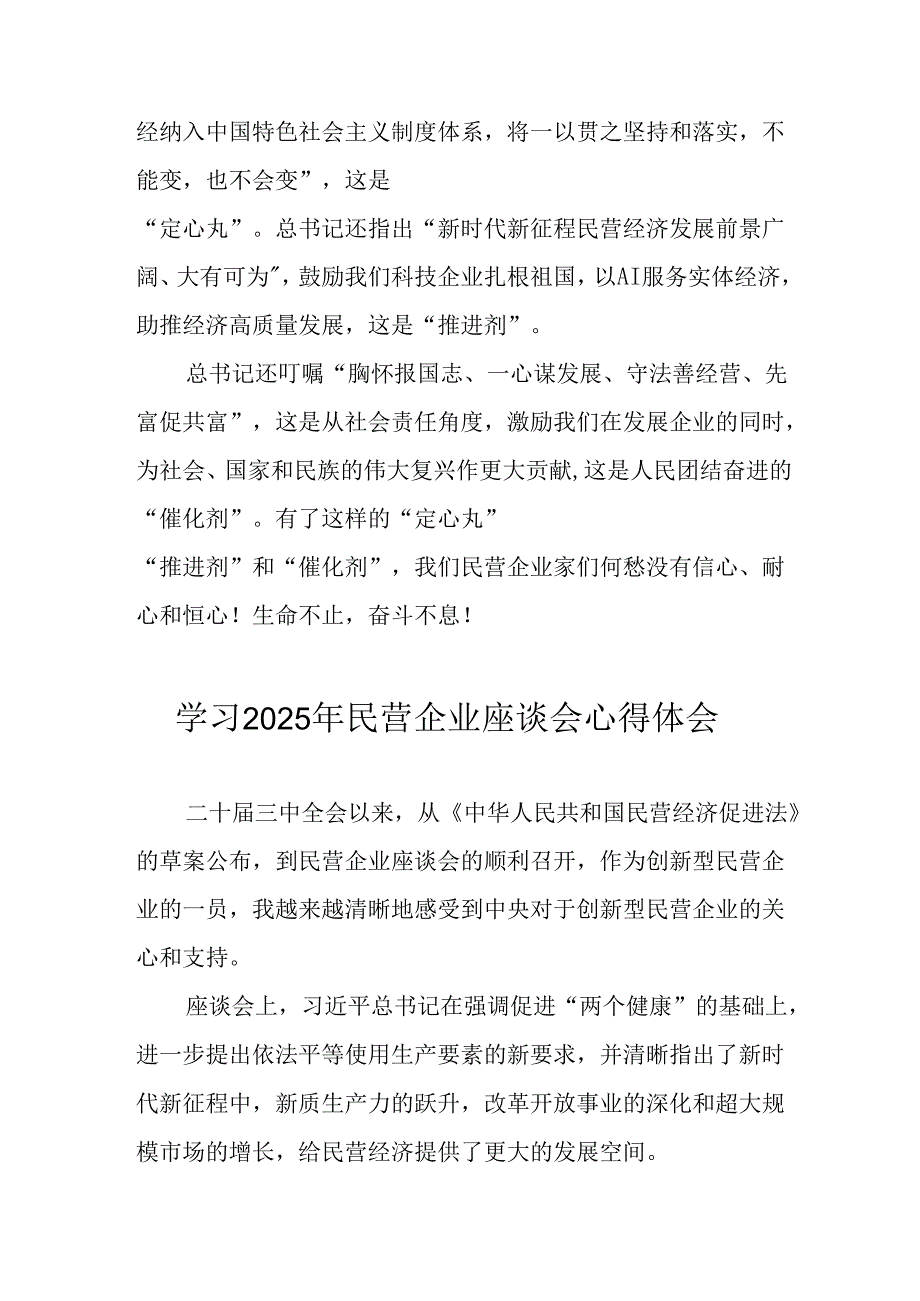 2025年私营企业学习民营企业座谈会个人心得感悟 （合计5份）(1).docx_第2页