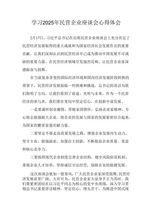 2025年私营企业学习《民营企业座谈会》个人心得感悟 （合计7份）.docx