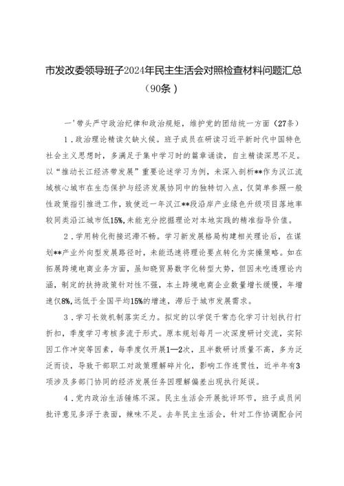 2025年2月 市发改委领导班子2024年民主生活会对照检查材料问题汇总（90条）.docx