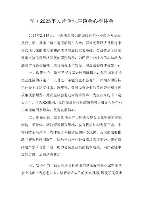 民营企业2025年学习《民营企业座谈会》个人心得感悟 （合计4份）.docx