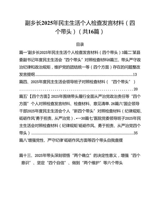 副乡长2025年民主生活个人检查发言材料（四个带头）（共16篇）.docx