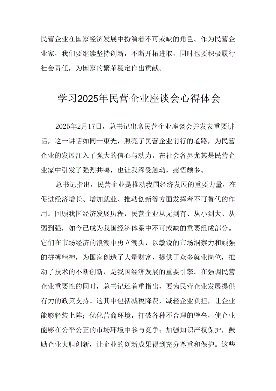 2025年私营企业学习《民营企业座谈会》个人心得感悟 合计6份.docx_第2页