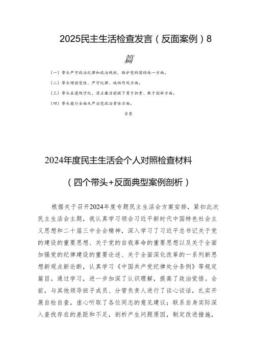 2025民主生活检查发言(反面案例) 8篇.docx