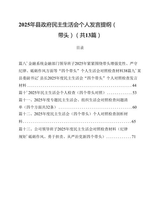 2025年县政府民主生活会个人发言提纲（四个带头）(13篇集合).docx