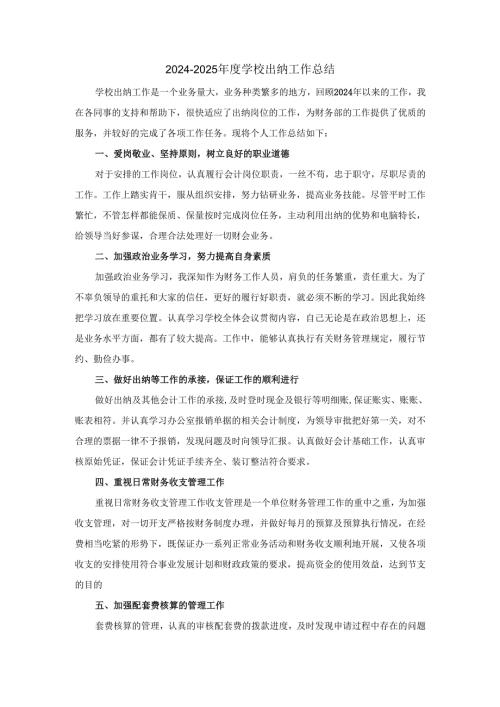 20242025学校出纳工作总结汇报范文二.docx