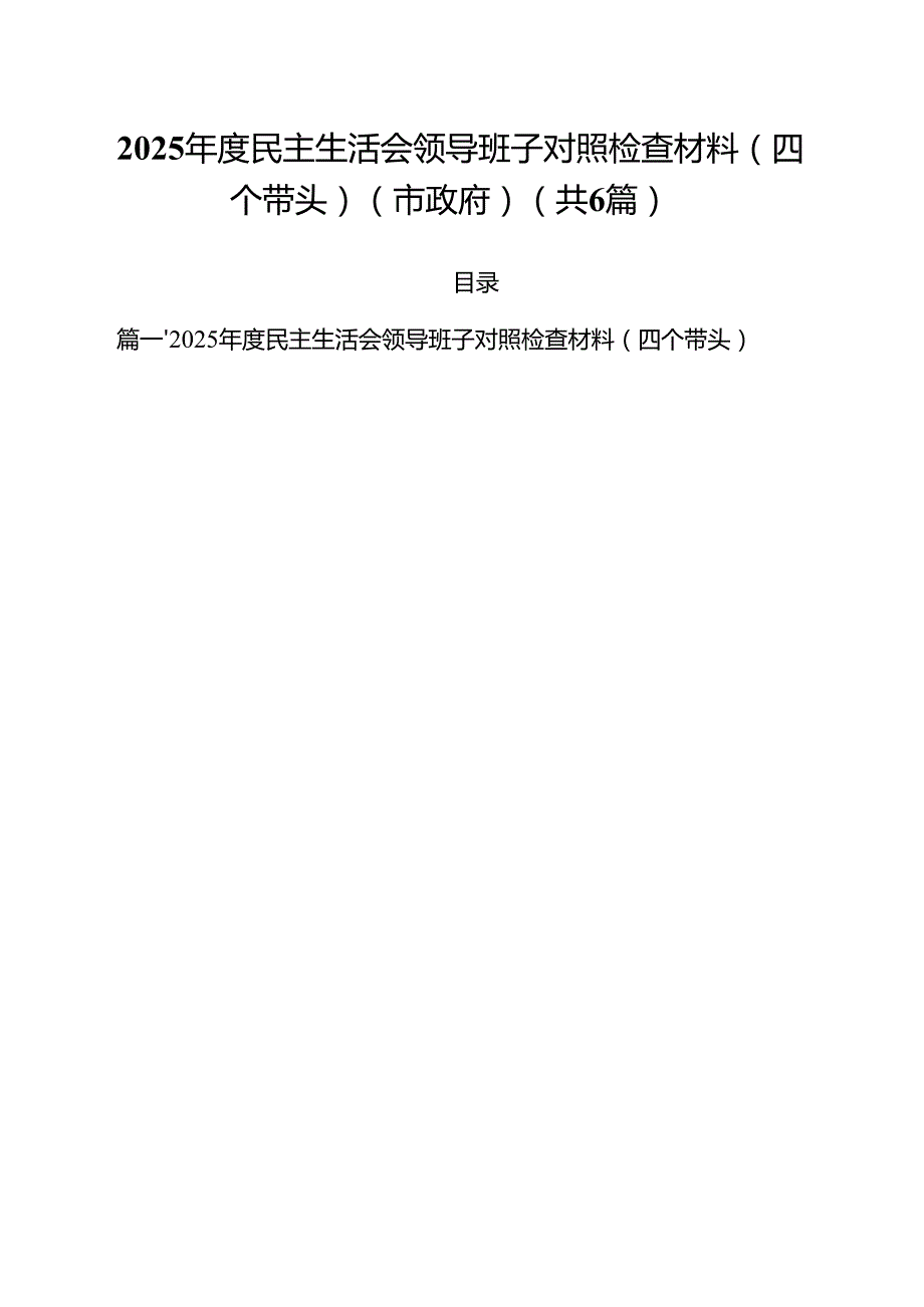 2025民主生活会领导班子对照检查材料（四个带头）（市政府）六篇（最新版）.docx_第1页