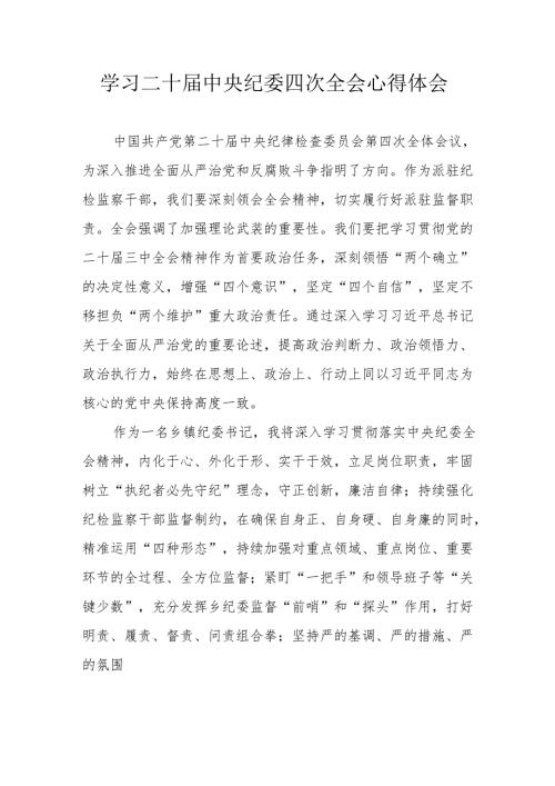 学习《二十中央纪委四次全会》个人心得体会 （汇编17份）.docx