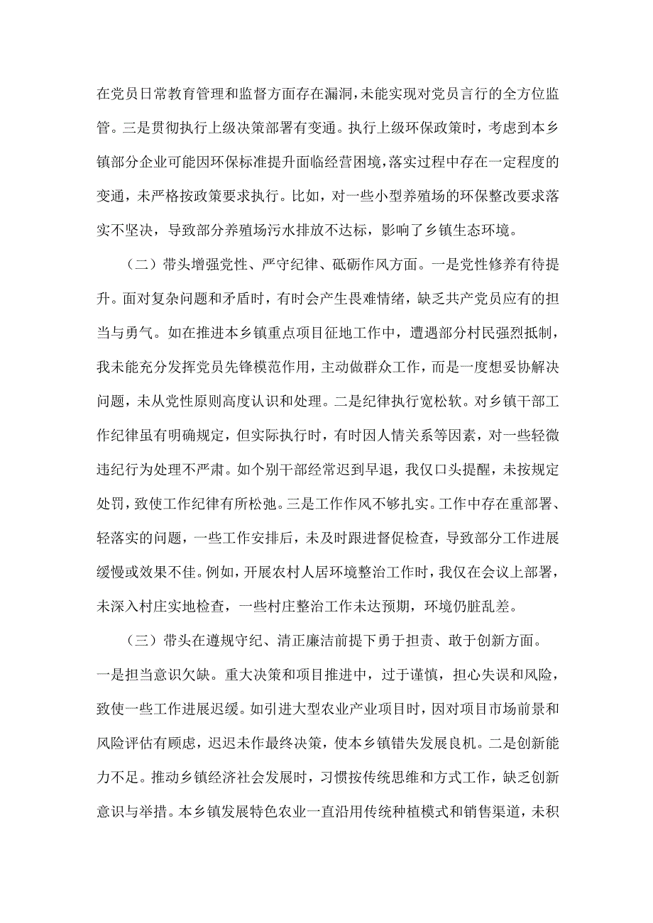 乡镇党支部书记2025年组织生活会“四个带头”对照检查材料与市直单位组织委员“四个带头”对照检查材料【2篇文】.docx_第2页