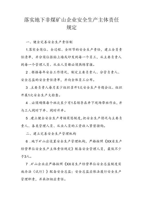 落实地下非煤矿山企业安全生产主体责任规定.docx