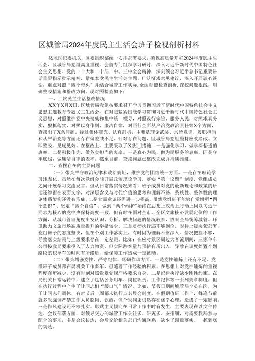 区城管局2024民主生活会班子检视剖析材料.docx