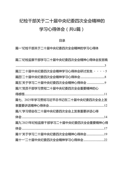 （11篇）纪检干部关于二十中央纪委四次全会精神的学习心得体会范文.docx