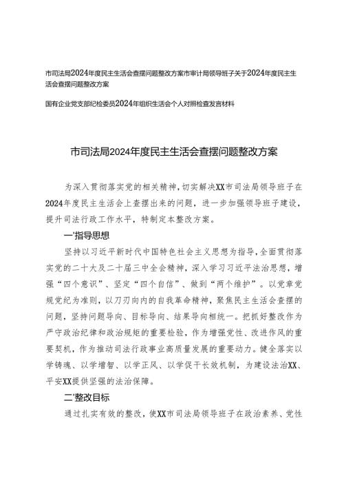 司法系统、审计系统领导班子2024民主生活会查摆问题整改方案 2篇.docx