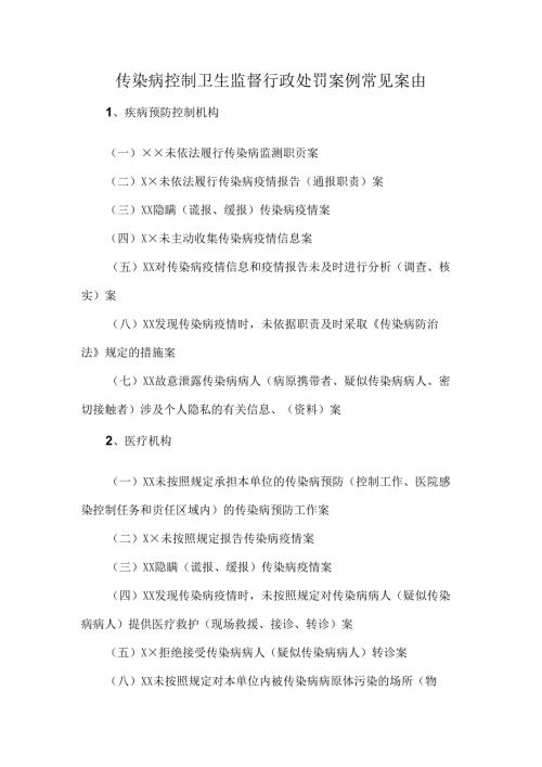 传染病控制卫生监督行政处罚案例常见案由.docx
