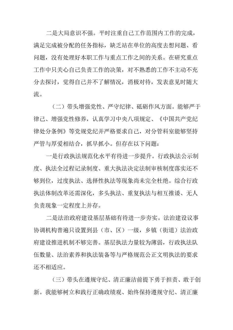 2024民主生活会“增强党性、严守纪律、砥砺作风方面”等（四个带头方面）存在问题对照检查剖析检查.docx_第2页