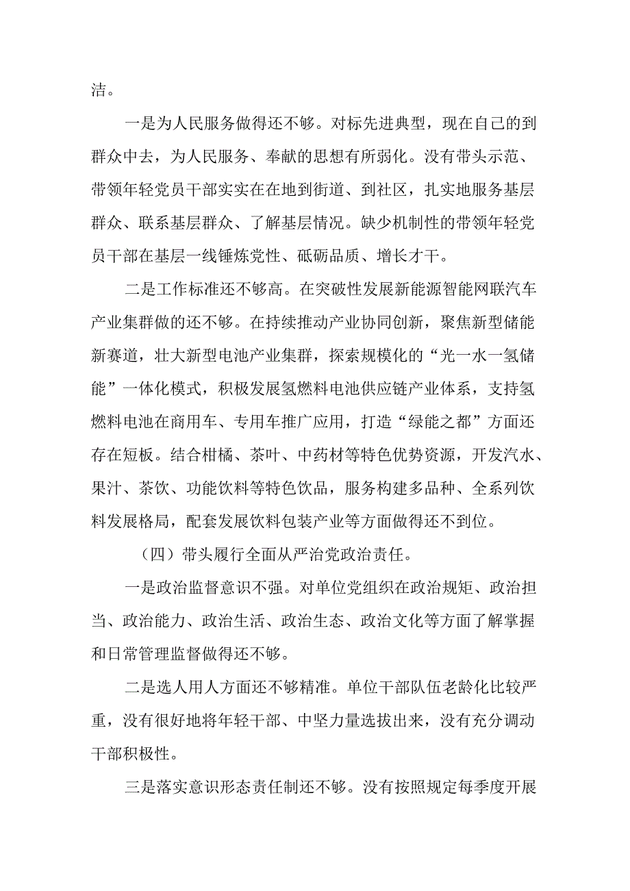 2024民主生活会“增强党性、严守纪律、砥砺作风方面”等（四个带头方面）存在问题对照检查剖析检查.docx_第3页
