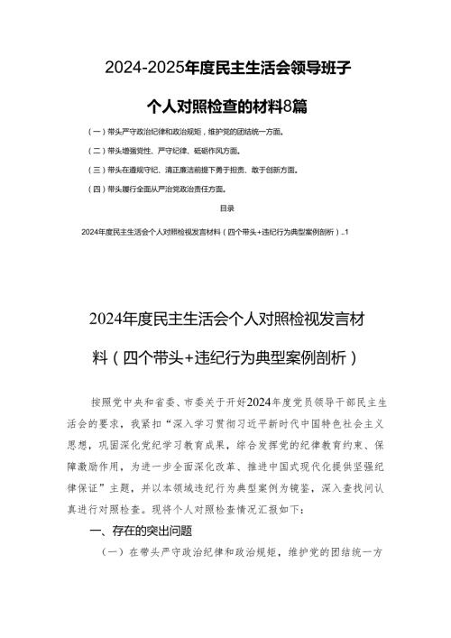 20242025民主生活领导班子个人检查的材料8篇.docx