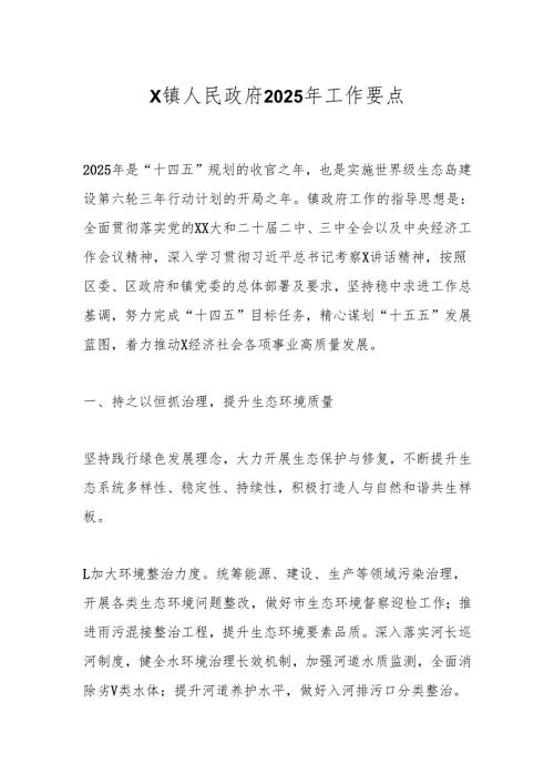X镇人民政府2025年工作要点.docx