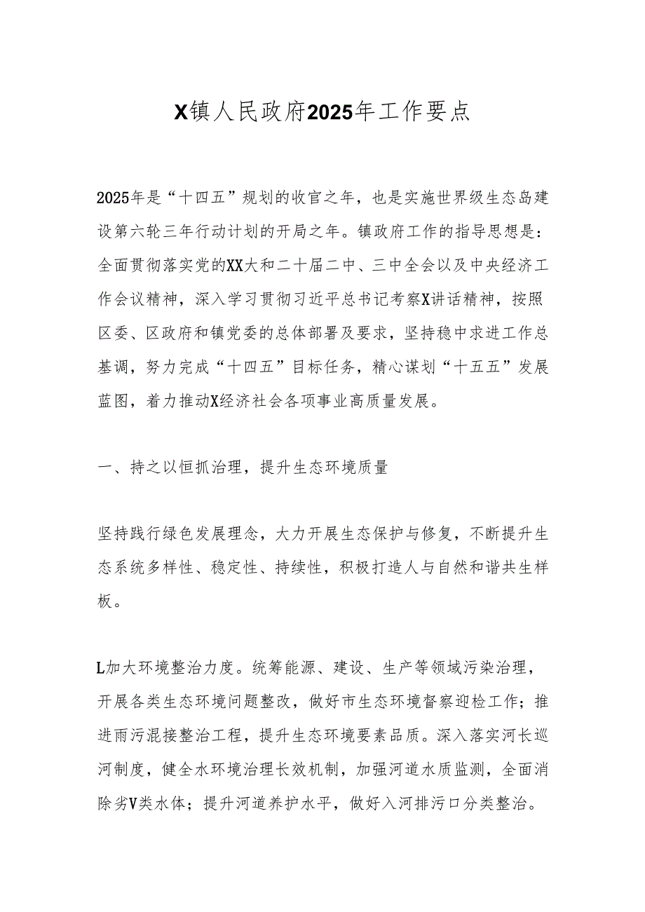 X镇人民政府2025年工作要点.docx_第1页