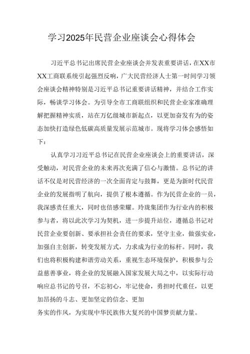 民营企业2025年学习《民营企业座谈会》个人心得感悟 （5份）89.docx