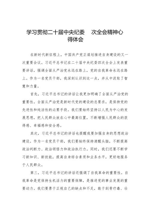 学习二十中央纪委四次全会精神心得感悟十三篇.docx