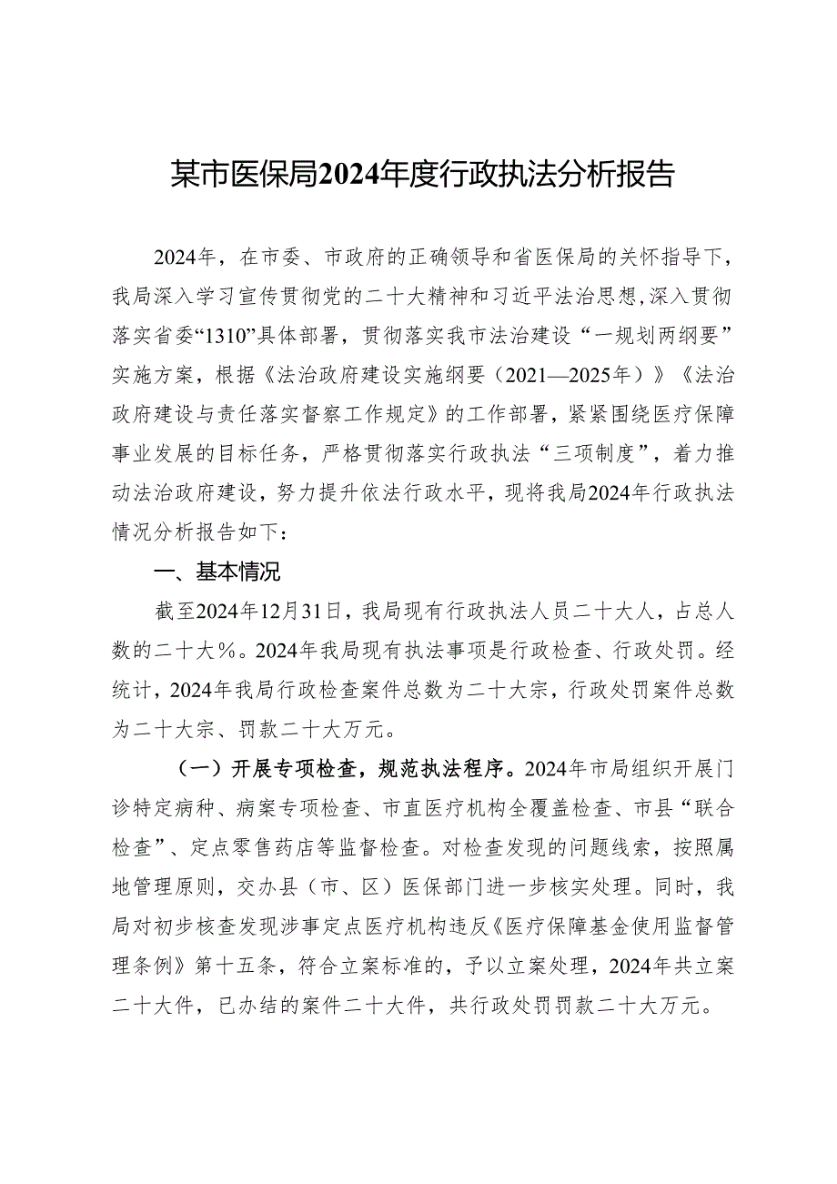 某市医保局2024行政执法分析报告.docx_第1页